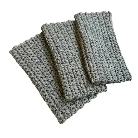 100% Cotton Handmade Washcloths - Set of 3 - Picture 1 of 3